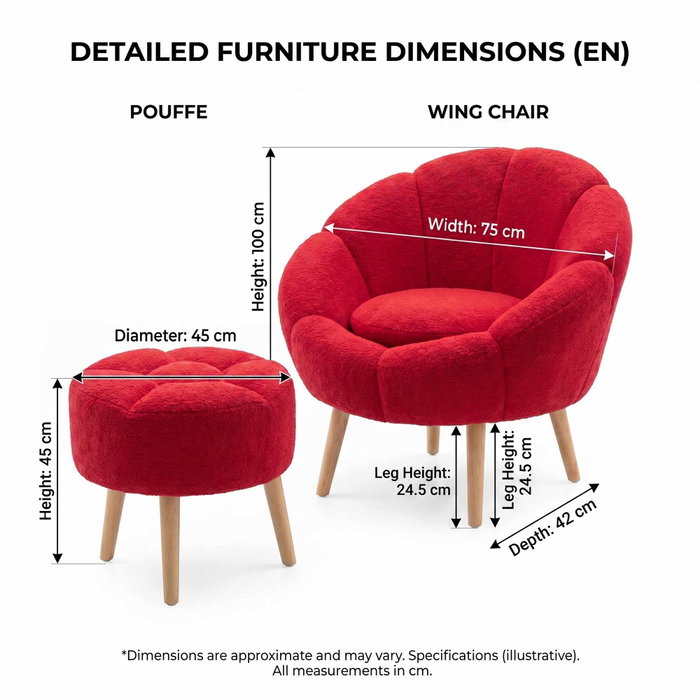 Atelier Del Sofa Lida - Conjunto de Sillón y Puff Fucsia